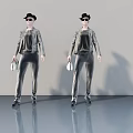 Contemporary Hinged Door Display With Stylish Models In Gray Background