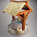 Traditional Well With Wooden Roof Frame Water Wheel Stone Well Circle And Wooden Buckets