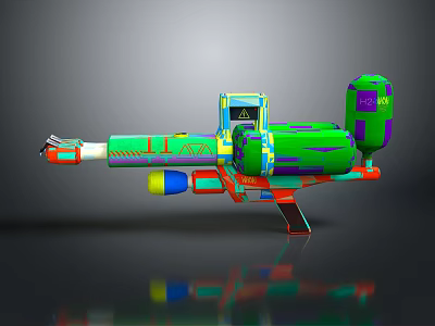 Colorful Sci Fi Weapon 3D Model With Green Blue Red Purple Barrel Grip Design 3d model