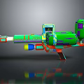 Colorful Sci Fi Weapon 3D Model With Green Blue Red Purple Barrel Grip Design