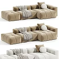 Modern Cozy Sectional Sofa with Plush Pillows Soft Blanket and Neutral Tones 3d model