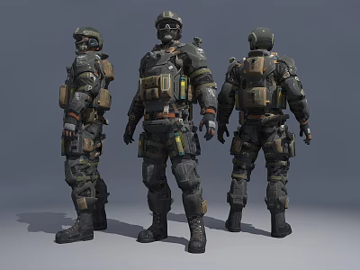 Three Tactical Soldier Characters As Military Bio Units In Combat Gear 3d model