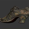 Vintage Embroidered High Heels With Intricate Floral Patterns And Unique Heel Design