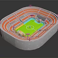 Cartoon Style Football Stadium Scene With Red White Stands Green Field And Goalposts