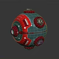 Spherical Cosmic Probe With Red Blue Metallic Shell And Multiple Lens Modules