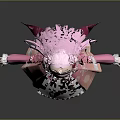 Pink Haired Fantasy Creature Character With Twin Buns In Pink Kimono And White Skirt