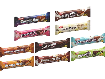 Assorted Chocolate Candy Bars With Different Flavors Including Strawberry And Pistachio 3d model