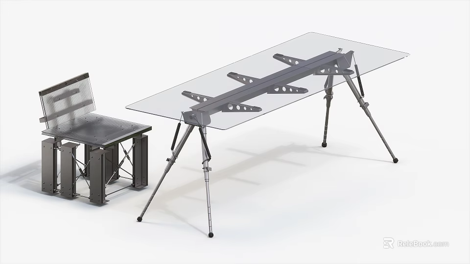 Modern Minimalist Table And Chair Set With Transparent Glass Top And Metal Frame 3d model 