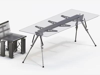 Modern Minimalist Table And Chair Set With Transparent Glass Top And Metal Frame 3d model