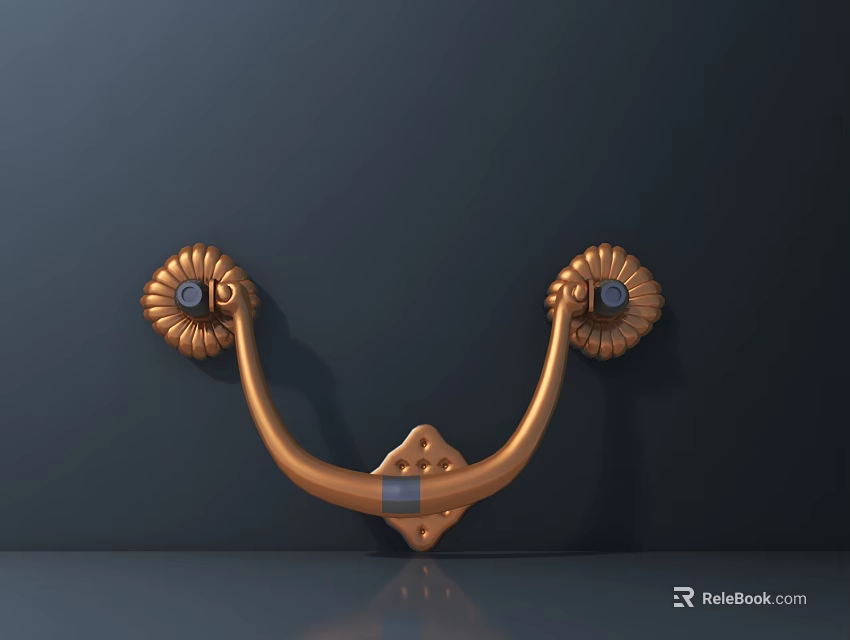 Elegant Golden Door Handle With Ornate Floral Decorations And Central Blue Gemstone 3d model 