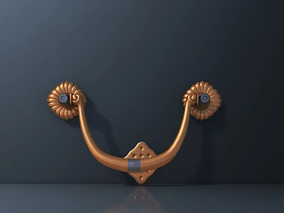 Elegant Golden Door Handle With Ornate Floral Decorations And Central Blue Gemstone 3d model