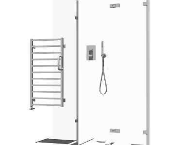 Contemporary Shower Head System with Handheld Spray Glass Enclosure and Towel Rail 3d model