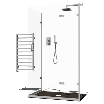 Contemporary Shower Head System with Handheld Spray Glass Enclosure and Towel Rail 3d model