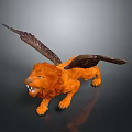 Orange Winged Lion With Spread Brown Wings And Fierce Expression 3D Render