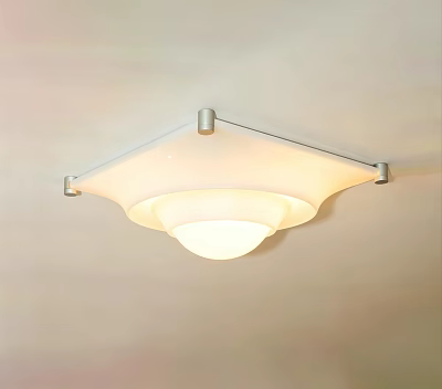 Modern Square Frame Ceiling Light With White Lampshade And Metal Finish 3d model