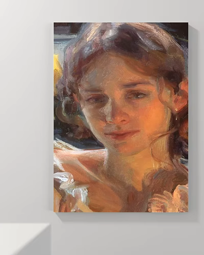 Woman Portrait Painting with Soft Lighting and Warm Tones Delicate Brushstrokes on Lace Clothing 3d model