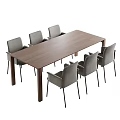 Modern Wooden Dining Table Set With Six Gray Upholstered Chairs 3d model