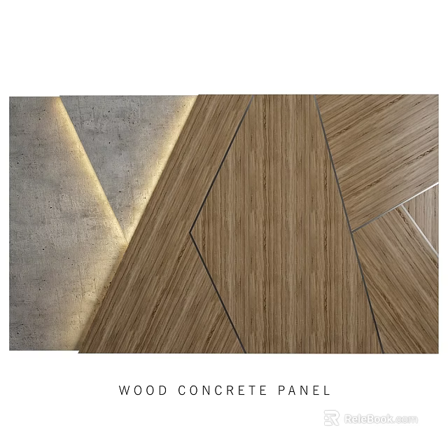Modern Wood And Concrete Panel Wall Decor With Geometric Design 3d model