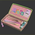 Cute Pink Pencil Case with Pens Calculator and Adorable Cartoon Decorations for School Supplies