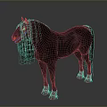 Black Horse With Long Mane And Tail Standing On Gray Background