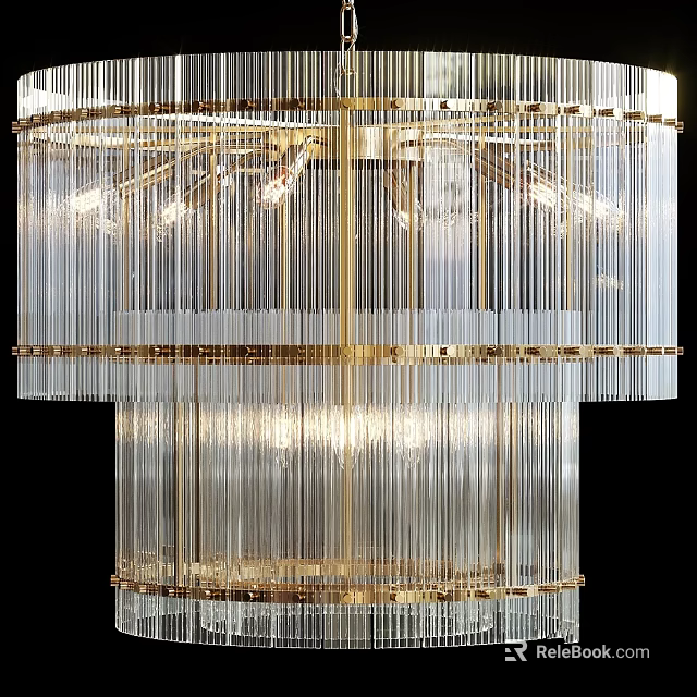 Elegant Multi Layer Chandelier With Gold Frame And Transparent Crystal Strips 3d model 