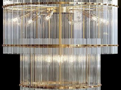 Elegant Multi Layer Chandelier With Gold Frame And Transparent Crystal Strips 3d model