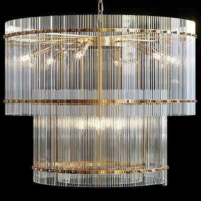 Elegant Multi Layer Chandelier With Gold Frame And Transparent Crystal Strips 3d model