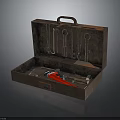 Vintage Hardware Tools in Open Toolbox with Wrenches Pliers and Hammer 3d model