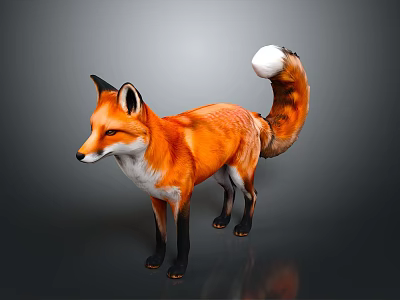 Red Fox With Orange Fur White Underbelly White Tail Tip Standing On Gray Background 3d model
