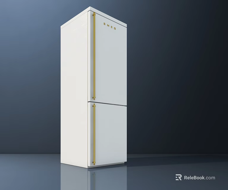 Modern White Double Door Refrigerator Freezer With Sleek Design And Gold Accents 3d model 