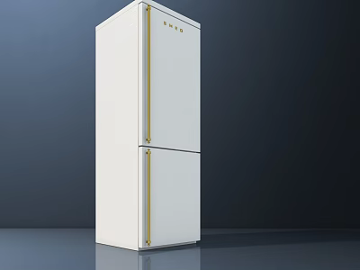 Modern White Double Door Refrigerator Freezer With Sleek Design And Gold Accents 3d model