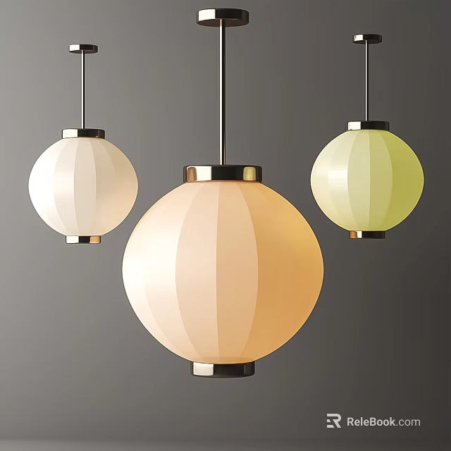 Modern Hanging Lanterns with Pastel Colors Spherical Shape and Metal Frames 3d model 