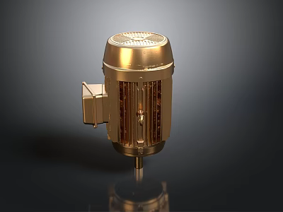 Golden Industrial Motor Component With Grill Top And Cooling Fins Shaft Base 3d model