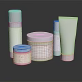 White Perfume Cosmetic Containers with Various Shapes Bottles Jars Tubes on Black Background with Reflections