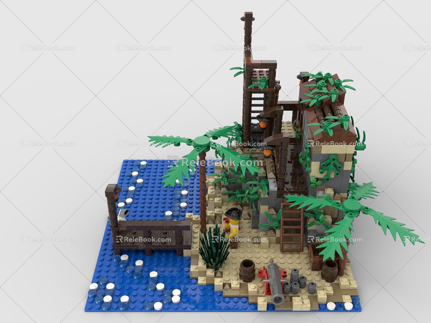 LEGO Toy Blocks Pirate Island Scene Plants Forest Trees Beach 3d model