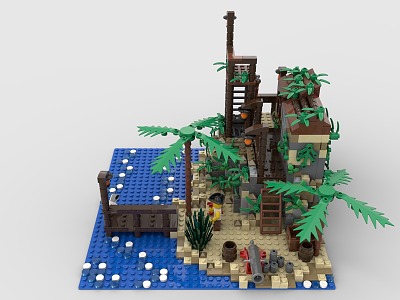 LEGO Toy Blocks Pirate Island Scene Plants Forest Trees Beach 3d model