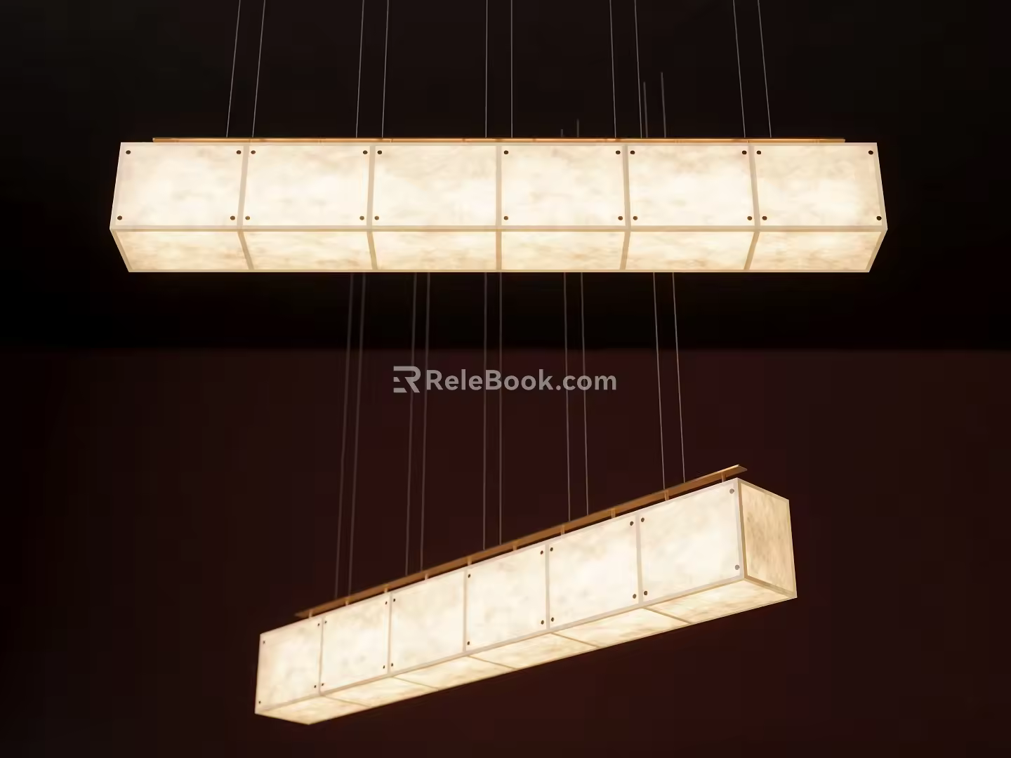 New Chinese Style Long Strip Chandelier Dupont Paper Chandelier 3d model