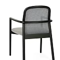 Modern Dining Chair With Black Frame Armrests Woven Backrest And Gray Padded Seat