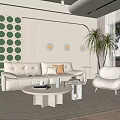 Elegant Modern Living Room Interior With Beige Sofa Round Coffee Table And Green Circular Decor