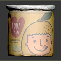 Organic Lemon Food Jar With Love Farm Brand And Cartoon Kid Face Yellow Design