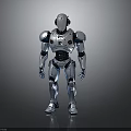 Silver Metallic Robot Figure With Mechanical Structure Standing On Reflective Floor
