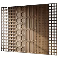 Wooden Background Wall Design With Circular Holes Linear Grooves And Grid Patterns