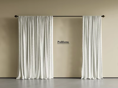 White Velvet Roman Blinds With Black Curtain Rod On Beige Wall Interior 3d model