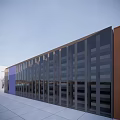 Modern Architectural Exterior Featuring Glass Curtain Wall And Blue Orange White Panels