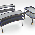 Stylish Functional Tables Featuring Multi Tiered Shelves Rolling Wheels and Curved Rectangular Tops 3d model
