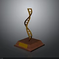 Golden DNA Double Helix Decorative Ornament With Wooden Base And Nameplate For Home Decor