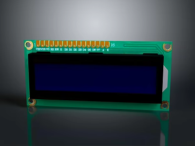 Green Circuit Board LCD Display Module With Blue Screen And Yellow Pins For Computer Hardware 3d model