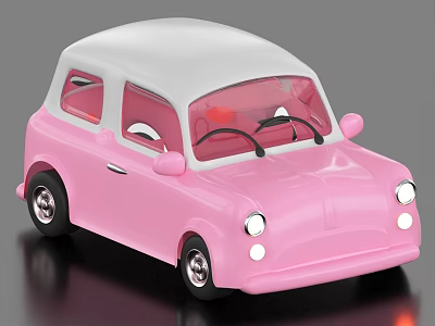 Cute Pink Cartoon Style Car Model With Round Headlights And Smooth Body 3d model