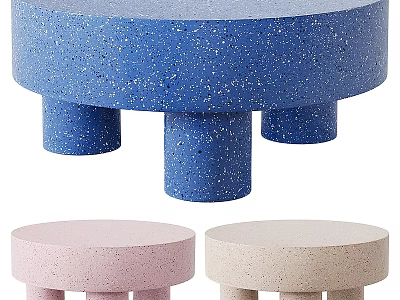 Modern Colorful Speckled Desk With Round Top And Three Cylindrical Legs 3d model