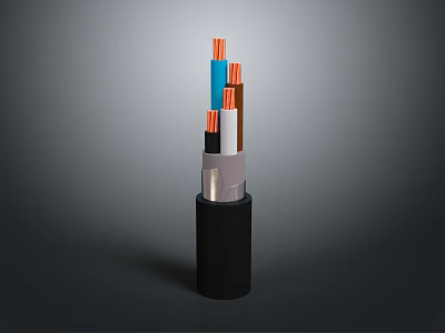 Black Electrical Cable With Multiple Colored Cores Including Orange Blue And White Wires 3d model